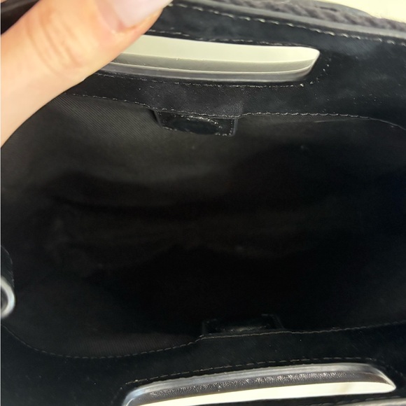 Maje black cotton leather crochet cross body top handle bag magnetic snap boho - Picture 5 of 8